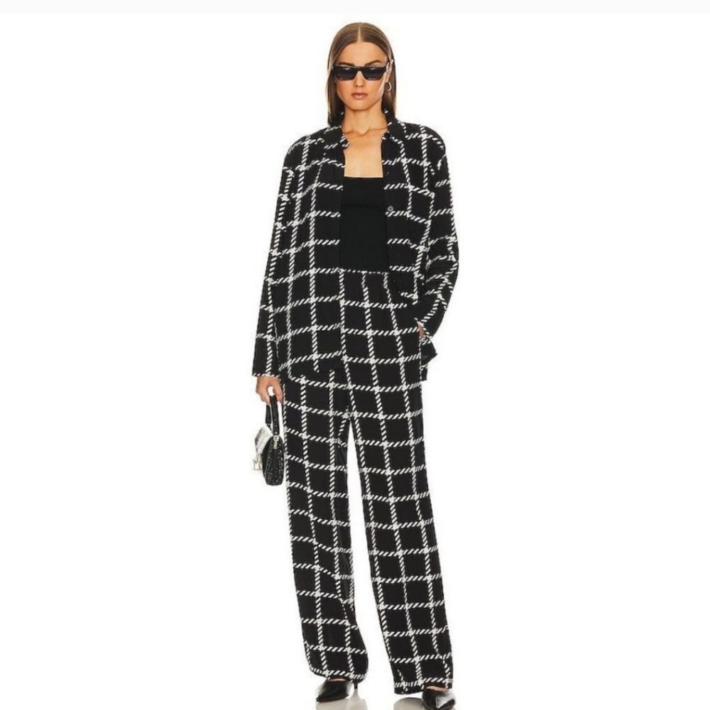 ANINE BING Owen Pant in Black & White Plaid SET size XS